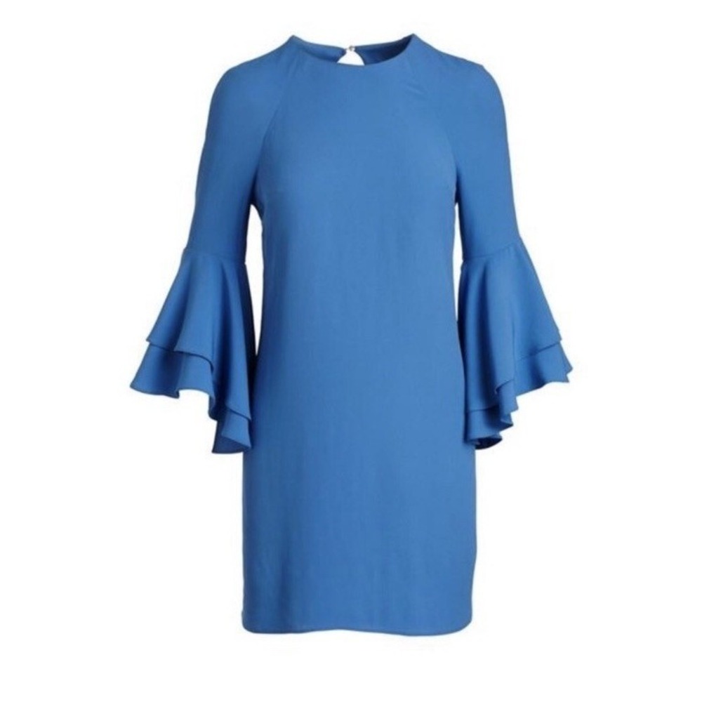 Alexis Melany‎ Short Dress Blue Large Ruffle Sleeves $350 Preppy Wedding Spring